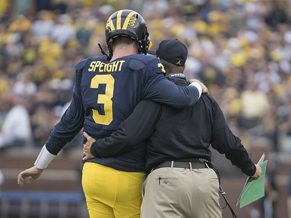 Wilton Speight (3) and Jim Harbaugh