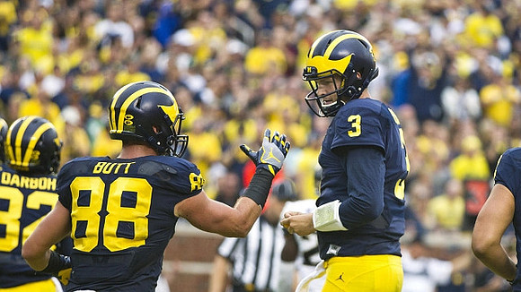 Amara Darboh (82), Jake Butt (88), and Wilton Speight (3)