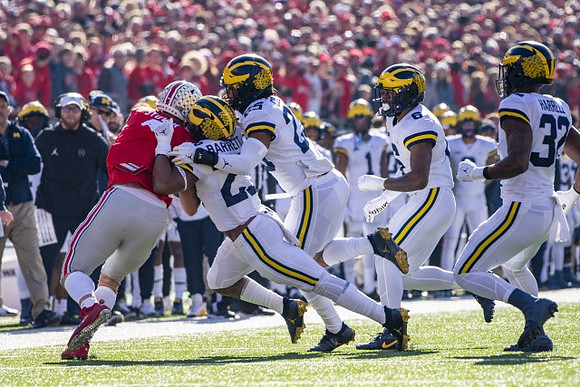 Michael Barrett (23), Junior Colson (25), R.J. Moten (6), and Jaylen Harrell (32)