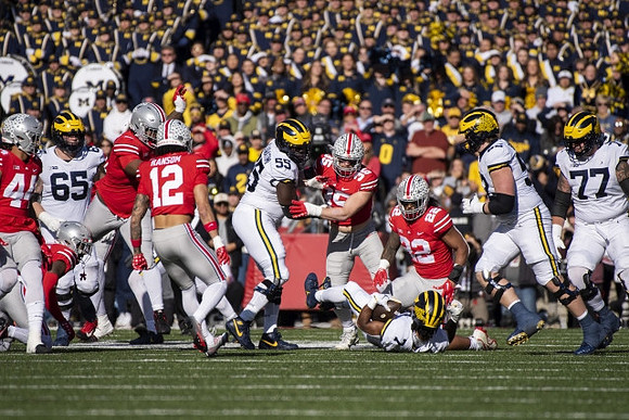 Zak Zinter (65), Olusegun Oluwatimi (55), Donovan Edwards (7), Karsen Barnhart (52), and Trevor Keegan (77)