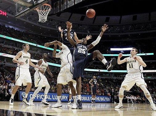 Mitch McGary (4), Tim Hardaway Jr. (10), Glenn Robinson III (1), and Nik Stauskas (11)