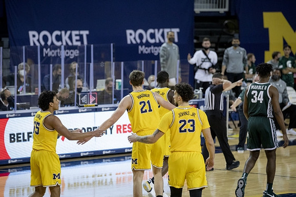 Eli Brooks (55), Franz Wagner (21), Brandon Johns Jr. (23), and Chaundee Brown Jr. (15)