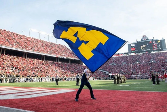 Michigan Cheerleaders and Ohio Stadium