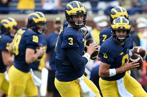 Brandon Peters (18), Wilton Speight (3), and Grant Perry (9)