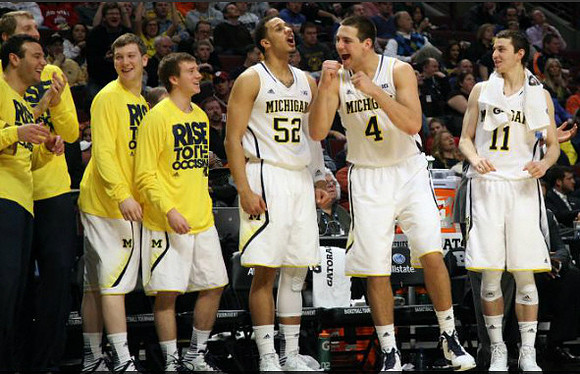 Josh Bartelstein (20), Blake McLimans (22), Matt Vogrich (13), Spike Albrecht (2), Jordan Morgan (52), Mitch McGary (4), and Nik Stauskas (11)