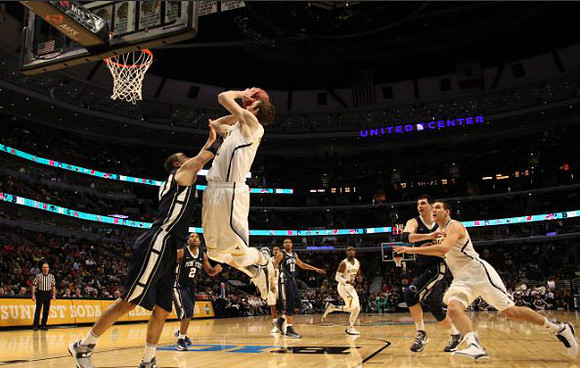 Nik Stauskas (11), Tim Hardaway Jr. (10), and Mitch McGary (4)