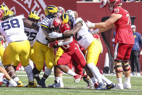 Mazi Smith (58), Junior Colson (25), Michael Barrett (23), Kris Jenkins (94), and Jaylen Harrell (32)
