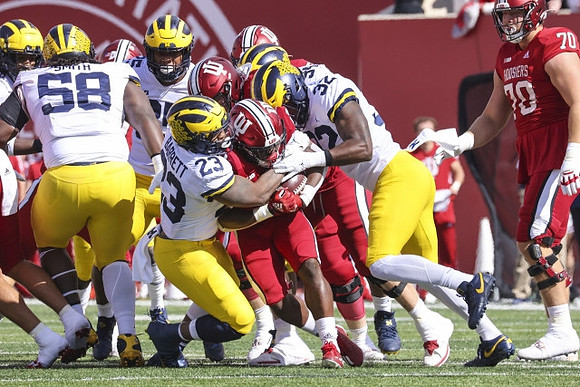 Mazi Smith (58), Michael Barrett (23), Junior Colson (25), Kris Jenkins (94), and Jaylen Harrell (32)