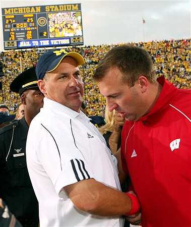 Rich Rodriguez and Bret Bielema