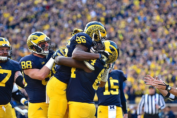 Kyle Kalis (67), Jake Butt (88), Jehu Chesson (86), De'Veon Smith (4), and Jake Rudock (15)