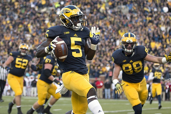 Jabrill Peppers (5), Mason Cole (52), Kyle Kalis (67), and Jake Butt (88)