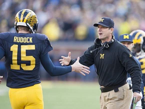 Jake Rudock (15) and Jim Harbaugh