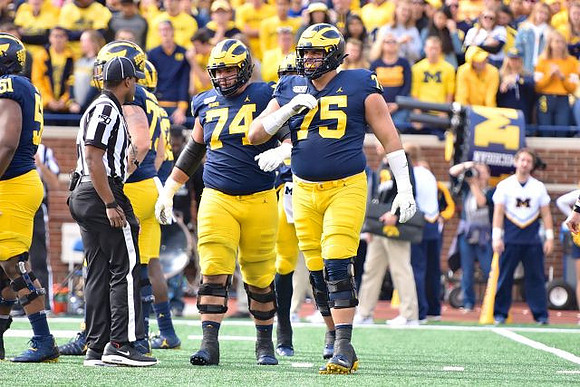 Cesar Ruiz (51), Ben Bredeson (74), and Jon Runyan Jr. (75)