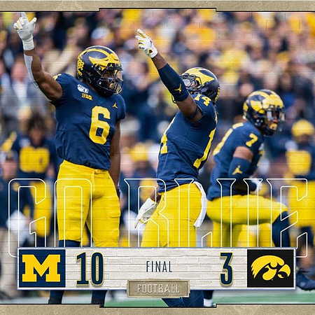 Josh Uche (6), Josh Metellus (14), and Khaleke Hudson (7)