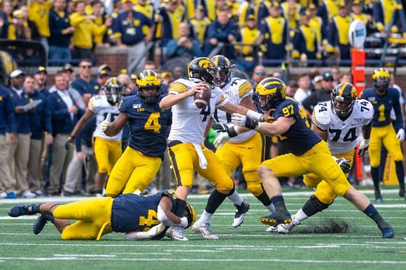 Cameron McGrone (44), Michael Danna (4), Aidan Hutchinson (97), and Ambry Thomas (1)