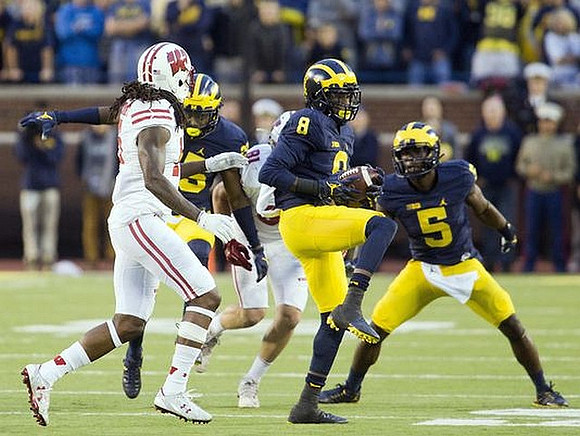 Dymonte Thomas (25), Channing Stribling (8), and Jabrill Peppers (5)