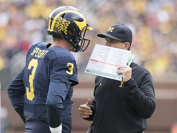 Wilton Speight (3) and Jim Harbaugh