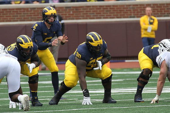 Juwann Bushell-Beatty (76), Shea Patterson (2), Michael Onwenu (50), and Cesar Ruiz (51)