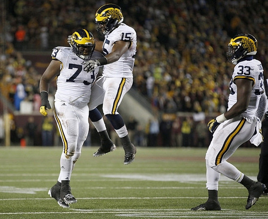 Maurice Hurst (73), Jake Rudock (15), and Taco Charlton (33)