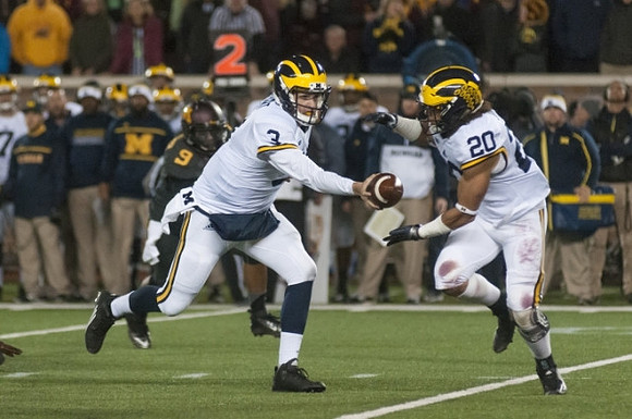 Wilton Speight (3) and Drake Johnson (20)