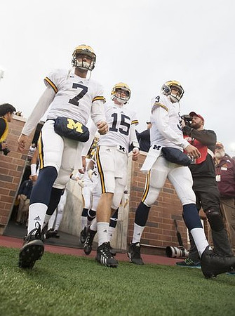 Shane Morris (7), Jake Rudock (15), and Wilton Speight (3)