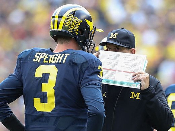 Wilton Speight (3) and Jim Harbaugh