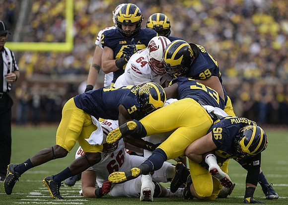 Jabrill Peppers (5), Ben Gedeon (42), Taco Charlton (33), Matthew Godin (99), and Ryan Glasgow (96)