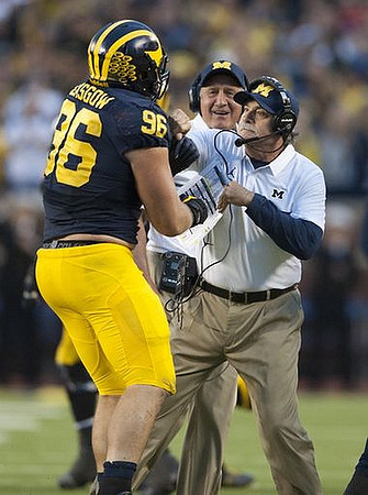 Ryan Glasgow (96), Greg Mattison, and Don Brown