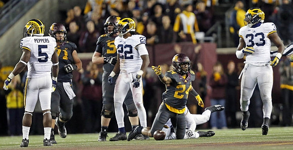 Jabrill Peppers (5), Jarrod Wilson (22), and Taco Charlton (33)