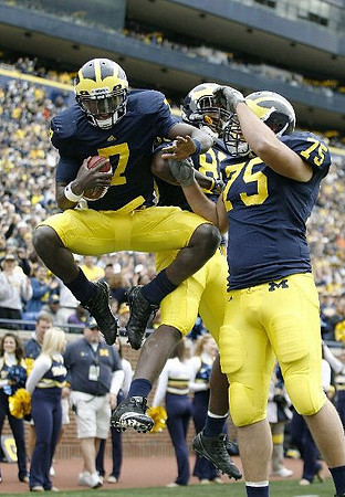 Devin Gardner (7), Michael Schofield (75), and Brandon Moore (88)