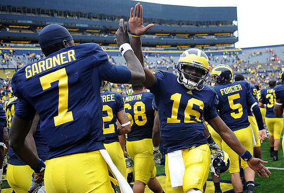 Devin Gardner (7), Denard Robinson (16), Roy Roundtree (12),  Mike Martin (68), Tate Forcier (5), and Rasheed Furrha (36)