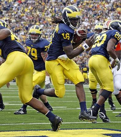 Martell Webb (80), Perry Dorrestein (79), Denard Robinson (16), and Michael Shaw (20)