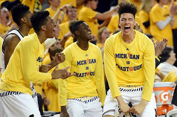 Kameron Chatman (3), Aubrey Dawkins (24), Caris LeVert (23), and D.J. Wilson (5)