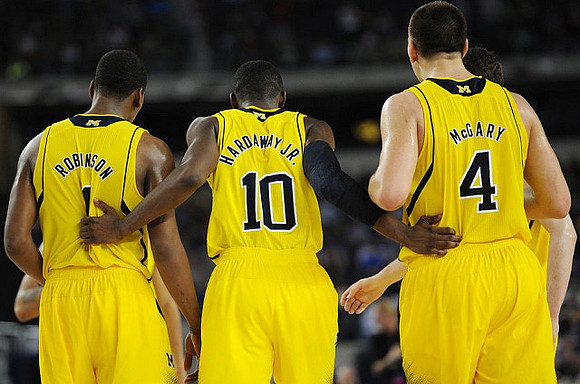 Glenn Robinson III (1), Tim Hardaway Jr. (10), and Mitch McGary (4)
