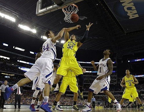 Jordan Morgan (52), Mitch McGary (4), and Trey Burke (3)