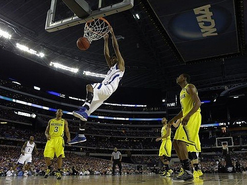 Trey Burke (3), Jon Horford (15), and Glenn Robinson III (1)