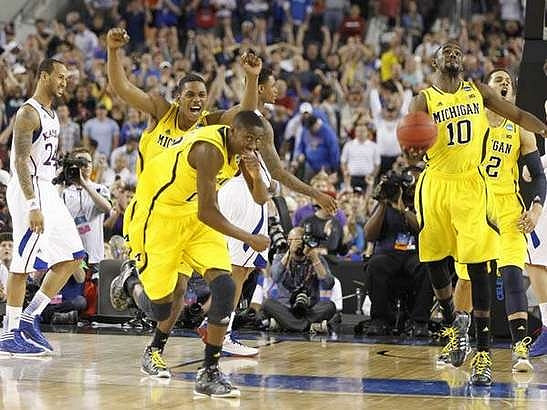 Caris LeVert (23), Glenn Robinson III (1), Tim Hardaway Jr. (10), and Jordan Morgan (52)