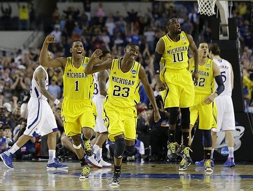 Glenn Robinson III (1), Caris LeVert (23), Tim Hardaway Jr. (10), and Jordan Morgan (52)
