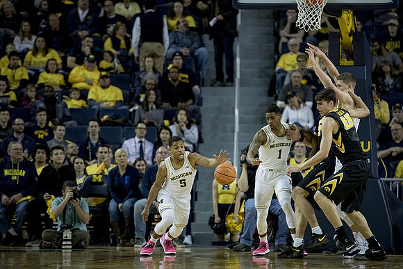 Jaaron Simmons (5), Charles Matthews (1), and Moritz Wagner (13)