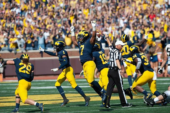 Jordan Glasgow (29), Ambry Thomas (1), Khaleke Hudson (7), Kwity Paye (19), Brad Hawkins (20), and Jordan Anthony (34)