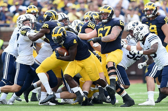 De'Veon Smith (4), Maurice Ways (85), Mason Cole (52), Kyle Kalis (67), and Henry Poggi (19)