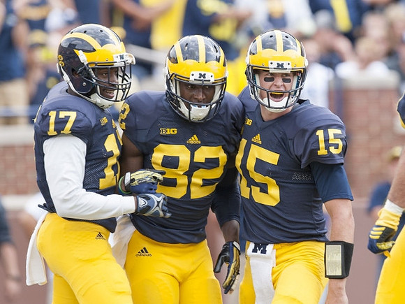 Freddy Canteen (17), Amara Darboh (82), and Jake Rudock (15)