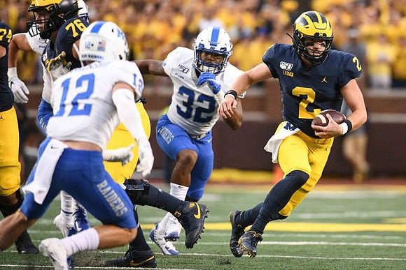 Ben Bredeson (74), Ryan Hayes (76), and Shea Patterson (2)
