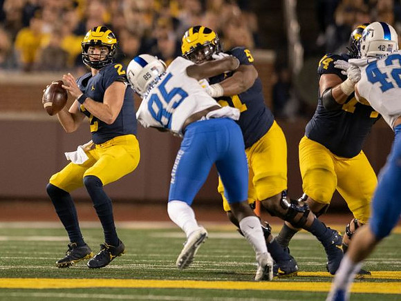Shea Patterson (2), Cesar Ruiz (51), and Ben Bredeson (74)