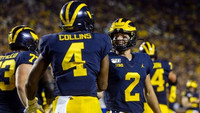 Jalen Mayfield (73), Nico Collins (4), and Shea Patterson (2)
