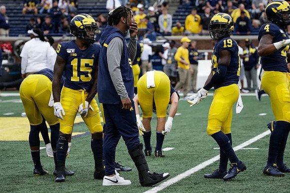 Giles Jackson (15), Donovan Peoples-Jones (9), Mike Sainristil (19), and Nico Collins (4)