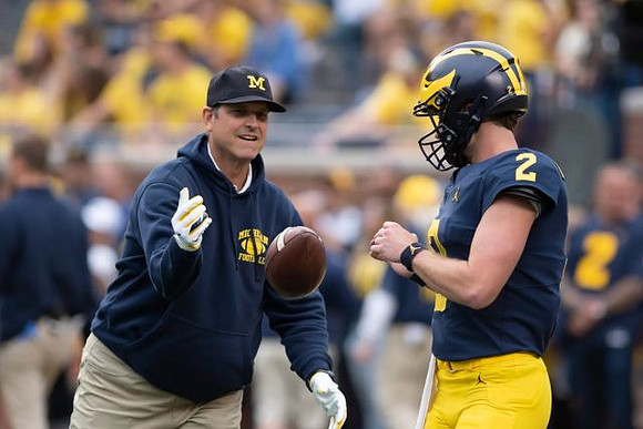 Jim Harbaugh and Shea Patterson (2)