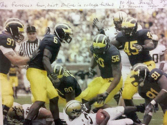 Will Johnson (97), Prescott Burgess (6), Alan Branch (80), LaMarr Woodley (56), David Harris (45), and Rondell Biggs (91)