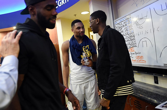 Tim Hardaway Jr., Caris LeVert, and Zak Irvin (21)