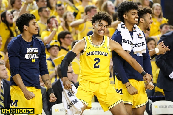 Eli Brooks (55), Jordan Poole (2), Ibi Watson (23), and Isaiah Livers (4)
